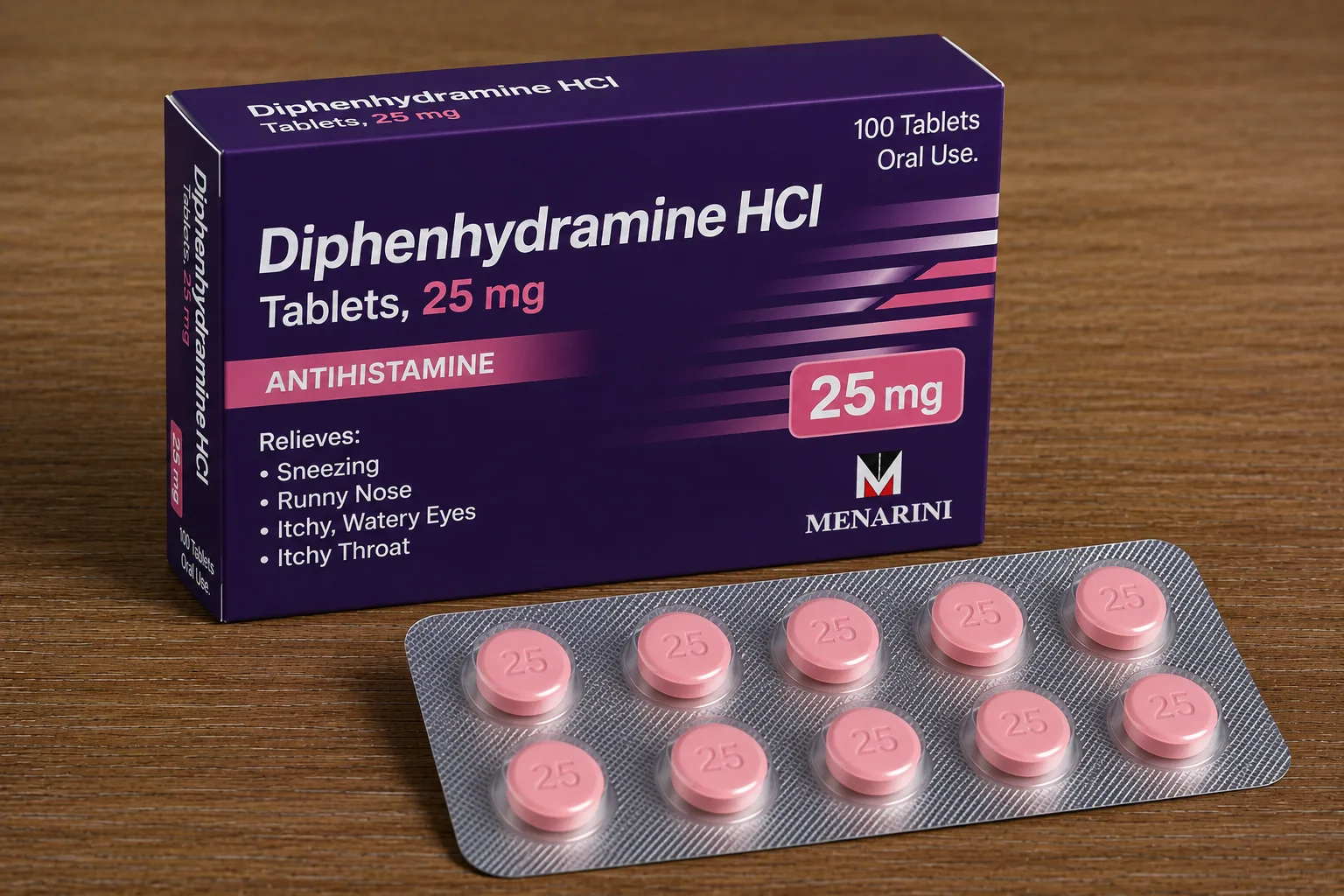 Diphenhydramine 25mg tablets — antihistamine, allergy and sleep aid