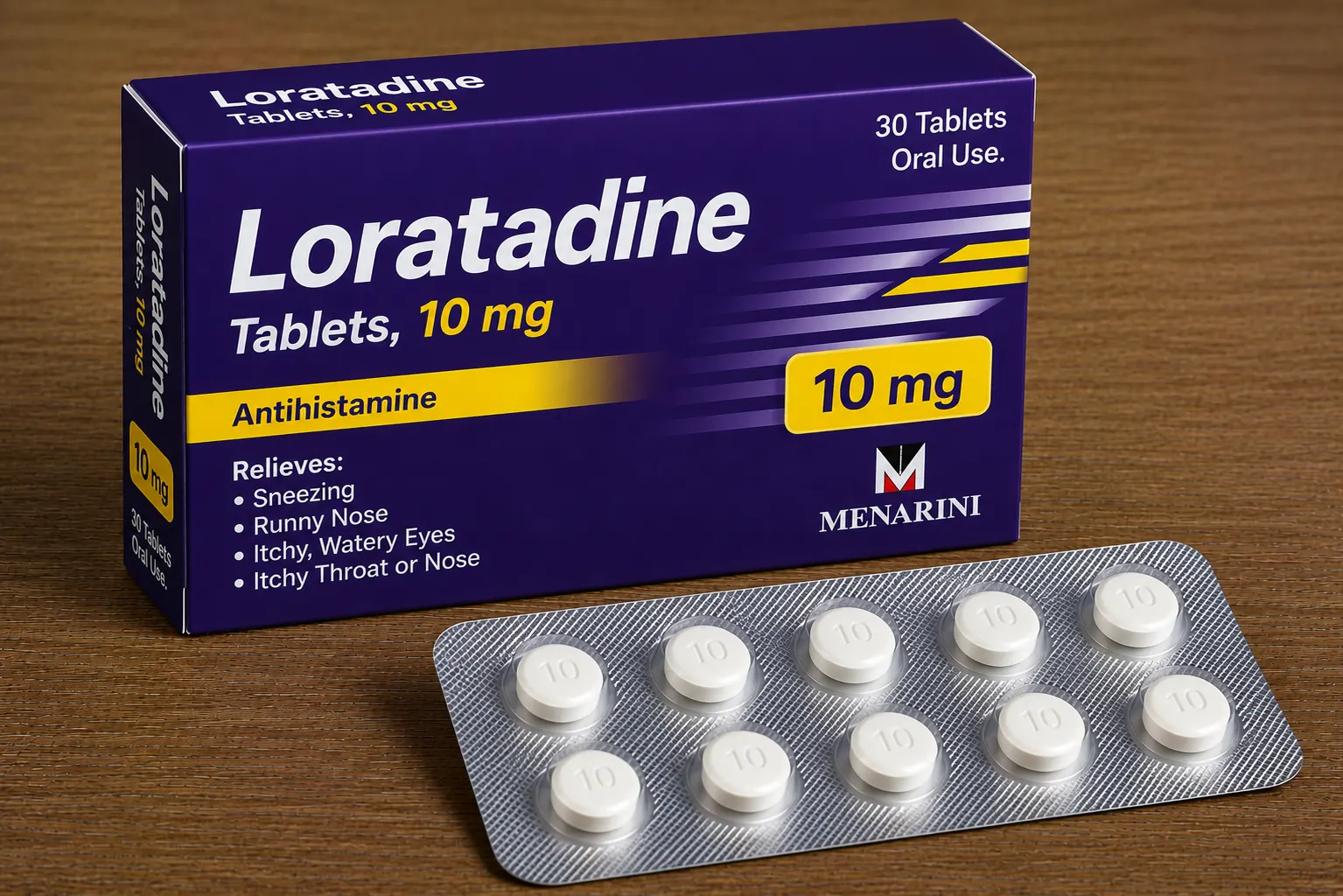 Loratadine 10mg tablets — non-drowsy 24-hour allergy relief