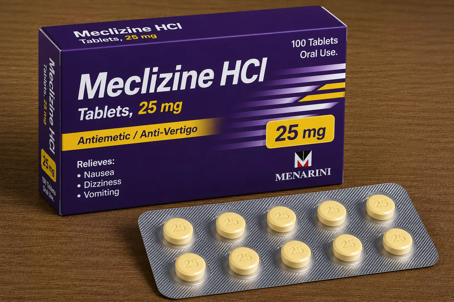 Meclizine 25mg tablets — motion sickness and vertigo relief