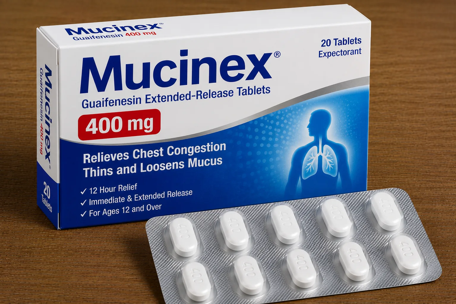 Mucinex 400mg guaifenesin tablets — chest congestion expectorant