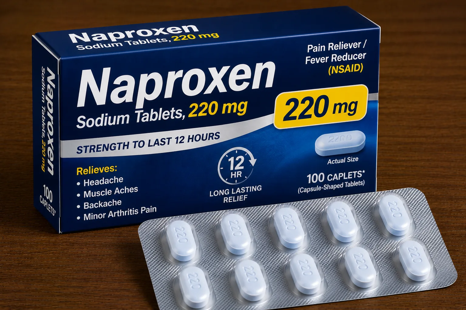 Naproxen 220mg tablets 100ct — long-lasting pain and inflammation relief