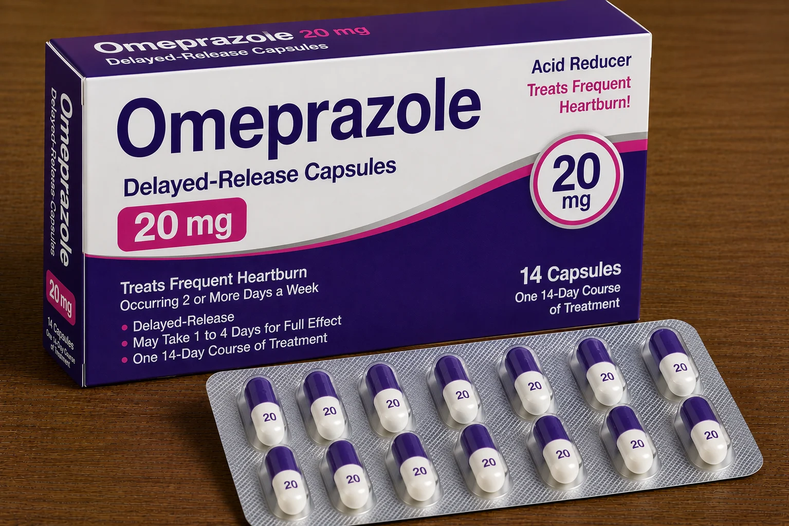 Omeprazole 20mg delayed-release capsules — acid reducer for heartburn