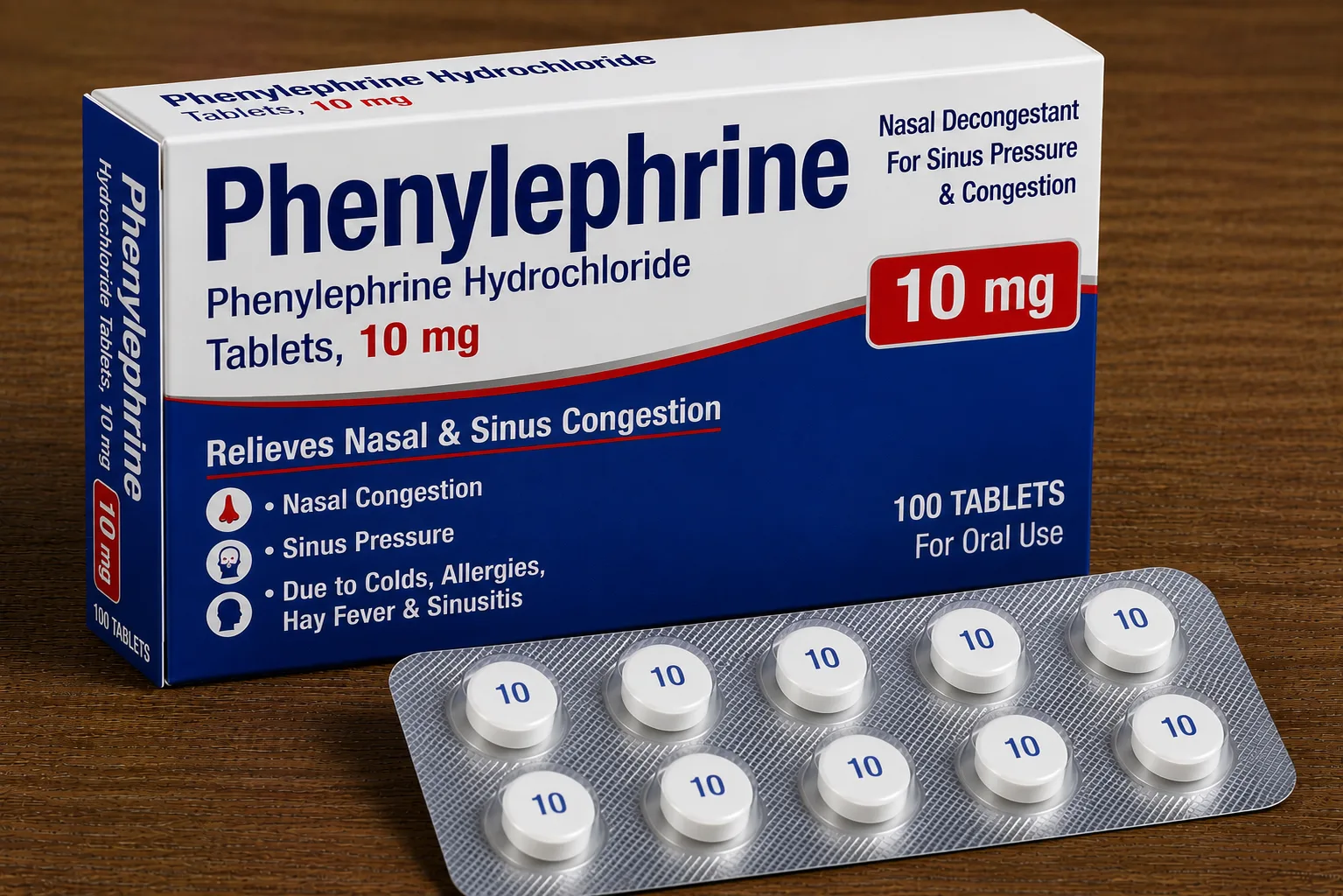 Phenylephrine 10mg tablets — nasal decongestant for sinus congestion